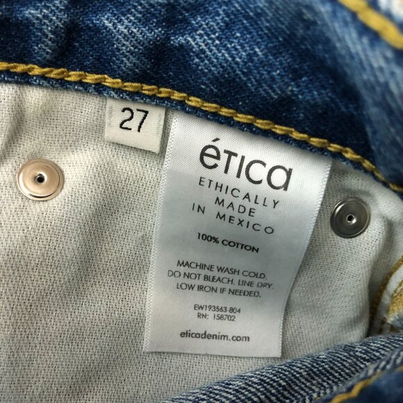 Etica Womens Cassel Ultra High Barrel Jeans Button Fly Rigid Bluestone Wash 27 - Picture 8 of 8